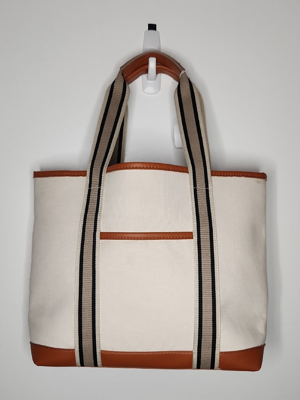Canvas Tote Bag with Tan Leather Trim - Classic Everyday Tote